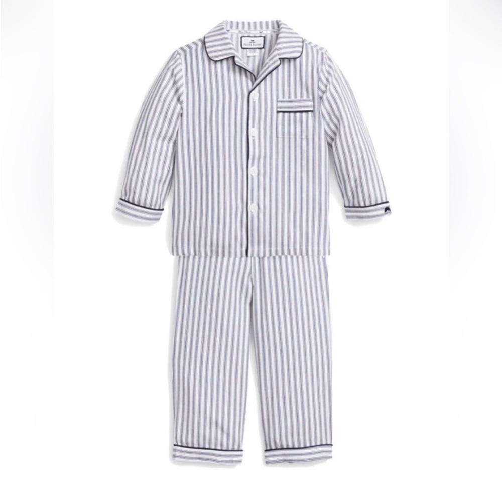 Petite Plume NWT 12-18 mo. Kid's Twill Pajama Set in Navy French Ticking NEW
